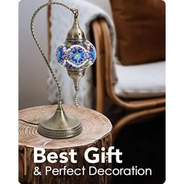Yarra-Decor Turkish Moroccan Mosaic Table Lamp with Bronze Base - 3 Color Options Handmade Swan Neck Tiffany Mosaic Glass Bedside Lamps for Bedroom, 19" Blue1(LED Bulb Included)