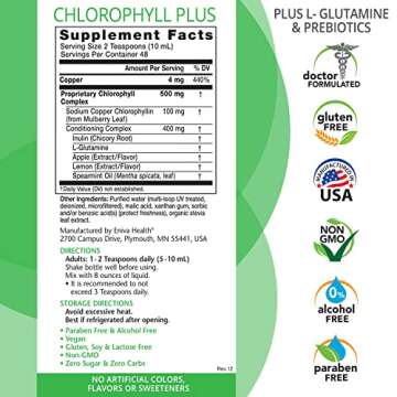 Eniva Health Liquid Chlorophyll Super Greens | Mint Flavor | Vegan, 48 Servings, Made in USA