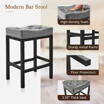LUE BONA Counter Height Bar Stools, 24 Inch Saddle Backless Bar Stools Set of 4 for Kitchen Counter, Faux Leather Counter Stools with Black Metal Legs, Modern Kitchen Island stools, Dark Gray