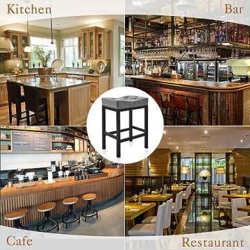 LUE BONA Counter Height Bar Stools, 24 Inch Saddle Backless Bar Stools Set of 4 for Kitchen Counter, Faux Leather Counter Stools with Black Metal Legs, Modern Kitchen Island stools, Dark Gray