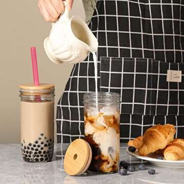 Stylish 24oz Glass Cup Set with Lids and Straws