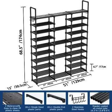 Mavivegue 10 Tiers Shoe Rack Tall Shoe Organizer Shoe Storage 55-65 Pairs Vertical Shoe Shelf Large Shoe Rack Organizer Stackable Shoe Racks for Entryway, Closet, Garage, Bedroom,Cloakroom -Black