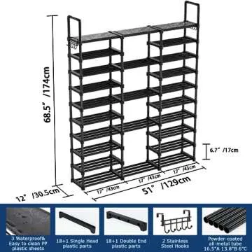 Mavivegue 10 Tiers Shoe Rack Tall Shoe Organizer Shoe Storage 55-65 Pairs Vertical Shoe Shelf Large Shoe Rack Organizer Stackable Shoe Racks for Entryway, Closet, Garage, Bedroom,Cloakroom -Black