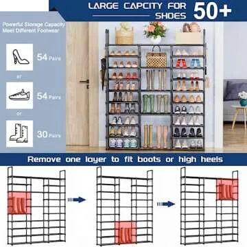 Mavivegue 10 Tiers Shoe Rack Tall Shoe Organizer Shoe Storage 55-65 Pairs Vertical Shoe Shelf Large Shoe Rack Organizer Stackable Shoe Racks for Entryway, Closet, Garage, Bedroom,Cloakroom -Black
