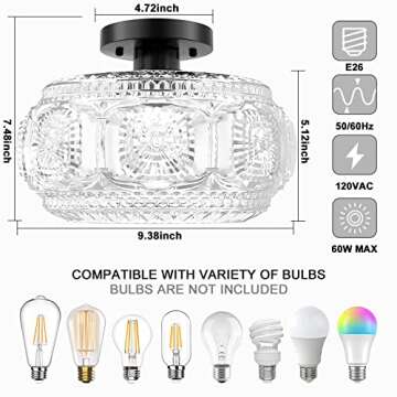 Stylish OYKYOHEI Semi Flush Mount Glass Ceiling Light