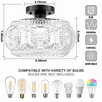 Stylish OYKYOHEI Semi Flush Mount Glass Ceiling Light