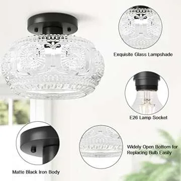 Stylish OYKYOHEI Semi Flush Mount Glass Ceiling Light