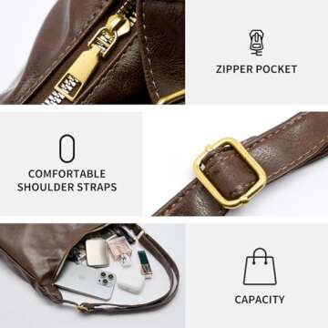 celestina Hobo Bags for Women, Ultra Soft Foldable Vegan Leather Shoulder Handbag, Stylish Slouchy Tote Purses (Brown)