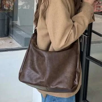 celestina Hobo Bags for Women, Ultra Soft Foldable Vegan Leather Shoulder Handbag, Stylish Slouchy Tote Purses (Brown)