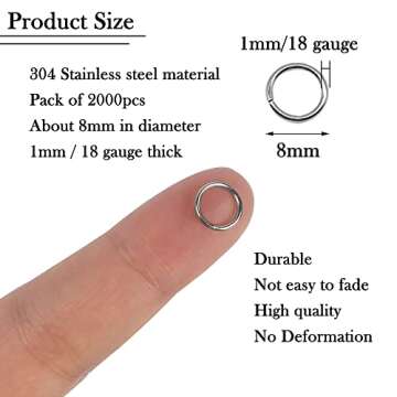 2000Pcs Stainless Steel Jump Rings - Close Unsoldered O Rings for DIY Jewelry Making