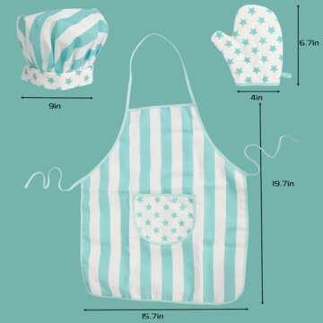 WoodenEdu Kid Apron and Chef Hat Set, 3 Pcs Children Cooking Baking Set Kits Role Play Chef Toy Kid ...