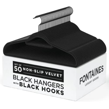 Fontaines Luxury Black Velvet Felt Non Slip Clothes Hangers 50 Pack - Ultra Slim & Space Saving - He...