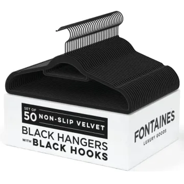 Fontaines Luxury Black Velvet Felt Non Slip Clothes Hangers 50 Pack - Ultra Slim & Space Saving - He...