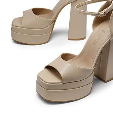DREAM PAIRS Nude High Heels Chunky Block Platform Heels for Women Ankle Strap Sexy Open Square Toe Heels Dressy Pumps Sandals SDHS2324W Size 8.5