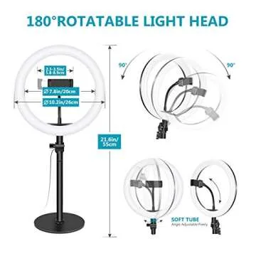 Neewer Selfie Ring Light for Laptop Computer, 10" Dimmable Desktop LED Circle Light with Stand/Phone Holder/3 Light Modes for Video Conference/Webcam Chat/Makeup/Live Stream/Selfie (Black)