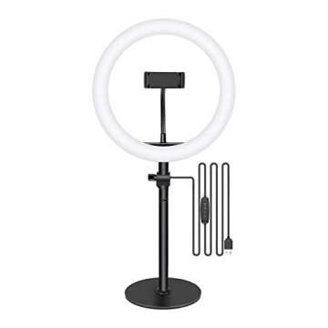 Neewer Selfie Ring Light for Laptop Computer, 10" Dimmable Desktop LED Circle Light with Stand/Phone Holder/3 Light Modes for Video Conference/Webcam Chat/Makeup/Live Stream/Selfie (Black)
