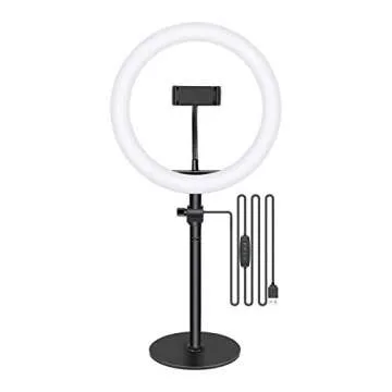 Neewer Selfie Ring Light for Laptop Computer, 10" Dimmable Desktop LED Circle Light with Stand/Phone Holder/3 Light Modes for Video Conference/Webcam Chat/Makeup/Live Stream/Selfie (Black)
