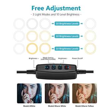 Neewer Selfie Ring Light for Laptop Computer, 10" Dimmable Desktop LED Circle Light with Stand/Phone Holder/3 Light Modes for Video Conference/Webcam Chat/Makeup/Live Stream/Selfie (Black)