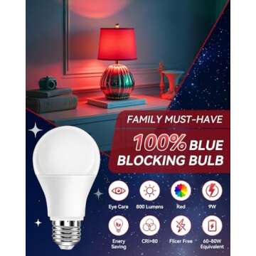 Neporal Red Light Bulbs for Sleep 9W, 100% Blue Light Blocking, Red Night Light