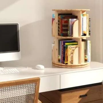 Lexza Bookshelf for Kids - 2 Tier 360° Rotating Shelves Storage Organizer