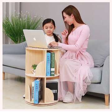 Lexza Bookshelf for Kids: Rotating 2-Tier Organizer