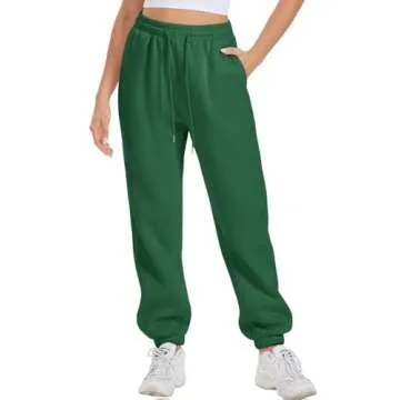 ATHMILE Sweatpants Women Joggers with Pockets Fleece Lined Baggy Cargo Work Yoga Lounge Snow Pajama Pants High Waisted Fall Fashion Green