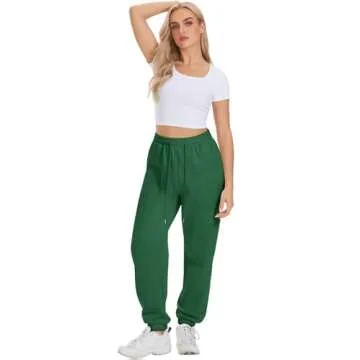 ATHMILE Sweatpants Women Joggers with Pockets Fleece Lined Baggy Cargo Work Yoga Lounge Snow Pajama Pants High Waisted Fall Fashion Green