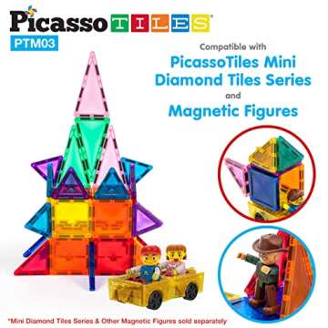 PicassoTiles Mini Magnetic Tiles Expansion Car Truck and Figures Play Set, Kids Building Magnet Bric...