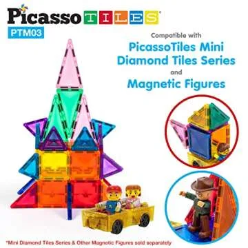 PicassoTiles Mini Magnetic Tiles Expansion Car Truck and Figures Play Set, Kids Building Magnet Bric...