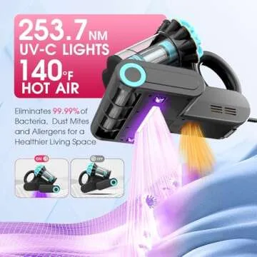Belife M8 Mattress Vacuum Cleaner, Anti-allergen Bed Vacuum Cleaner with UV & Hot Air & High Heating, 550W 18Kpa Powerful Suction Double-Cup Handheld Vacuum for Bed, Couch, Sofa, Corded (Blue)