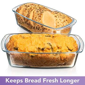 Razab LARGE 7.6 Cups/1800 ML/1.9 Qt Glass Loaf Pan with Lids (Set of 2) - Meatloaf Pan BPA free Airt...