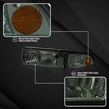 AUTOZENSATION Compatible with 1991-1996 Chevy Caprice 1994-1996 Chevy Impala Smoke Lens Headlights + Corner Lights L + R Pair Headlamp