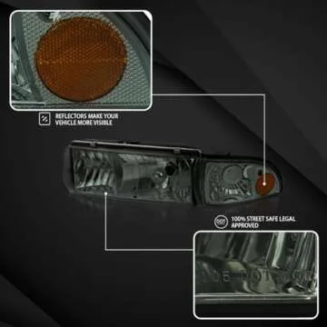 AUTOZENSATION Compatible with 1991-1996 Chevy Caprice 1994-1996 Chevy Impala Smoke Lens Headlights + Corner Lights L + R Pair Headlamp
