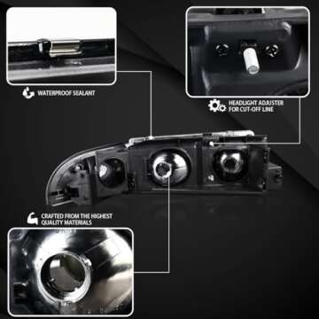 AUTOZENSATION Compatible with 1991-1996 Chevy Caprice 1994-1996 Chevy Impala Smoke Lens Headlights + Corner Lights L + R Pair Headlamp