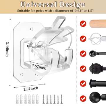 2PCS No Drill Curtain Rod Brackets - Easy Installation, Versatile Use, No Wall Damage