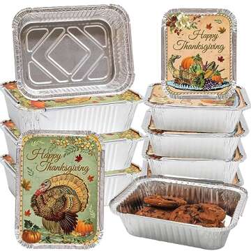 WorldBazaar Thanksgiving Aluminum Food Containers 24PCS Thanksgiving Leftover Take Home Containers 2...