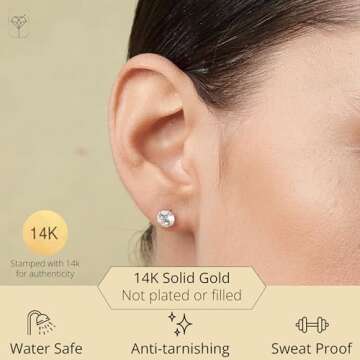 MAX + STONE 14k Yellow Gold Earrings for Women & Men with Genuine Round Crystal | Cubic Zirconia Ear...
