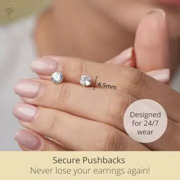 MAX + STONE 14k Yellow Gold Earrings for Women & Men with Genuine Round Crystal | Cubic Zirconia Earrings Studs with Gold Earring Backs | 2 Carats total |