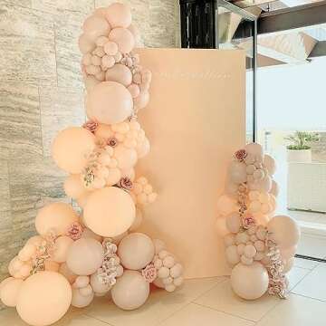 RUBFAC 129pcs Nude Balloons Different Sizes 18 12 10 5 Inch, Boho Beige Apricot Balloon Garland Arch Kit for Party Decoration Gender Reveal Graduation Wedding Anniversary Baby Shower Party Supplies
