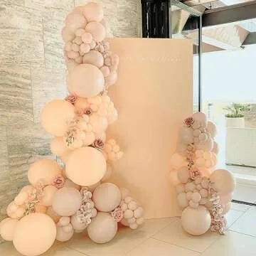 RUBFAC 129pcs Nude Balloons Different Sizes 18 12 10 5 Inch, Boho Beige Apricot Balloon Garland Arch Kit for Party Decoration Gender Reveal Graduation Wedding Anniversary Baby Shower Party Supplies
