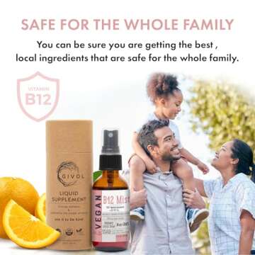 GIVOL Organic Vegan Vitamin B12 Supplement Liquid Mist for Quick Absorption 5,000mcg Methylcobalamin - No Harsh Chemicals or Preservatives - No Artificial Sweeteners Added Non-GMO 240 Days Supply