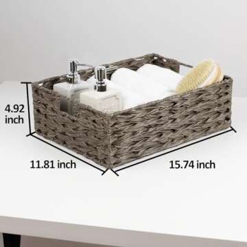 Wicker Storage Basket, Waterproof Plastic Large Wicker Basket with Built-in Handles, Woven Basket for Storage, Rattan Basket for Organizing Shelves, 1 Pack (Brown)