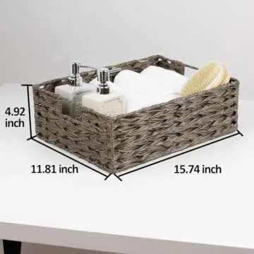 Wicker Storage Basket, Waterproof Plastic Large Wicker Basket with Built-in Handles, Woven Basket for Storage, Rattan Basket for Organizing Shelves, 1 Pack (Brown)