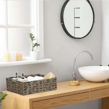 Wicker Storage Basket, Waterproof Plastic Large Wicker Basket with Built-in Handles, Woven Basket for Storage, Rattan Basket for Organizing Shelves, 1 Pack (Brown)