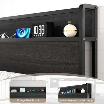 Stylish AMERLIFE Lift Up Storage Bed Frame with Charging Station