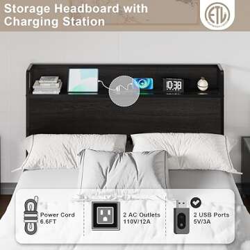 AMERLIFE Full Size Lift Up Storage Bed Frame, Wooden Platform Bed Frame with Lifting Storage & Charging Station, No Spring Box Needed/Noise Free, Black