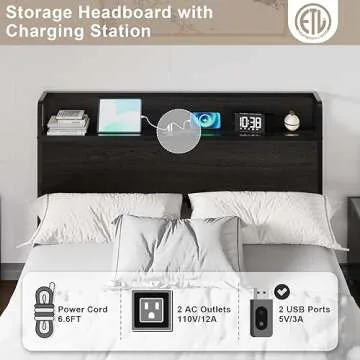 Stylish AMERLIFE Lift Up Storage Bed Frame with Charging Station