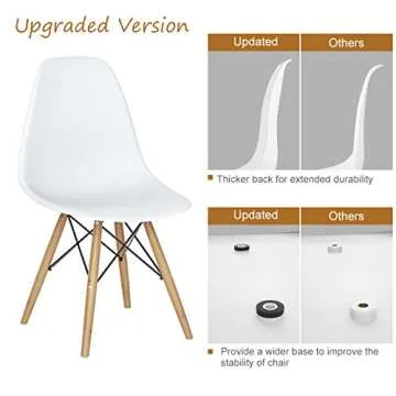 Giantex Dining Chairs Set of 4 White, Pre Assembled Mid Century Modern Dining Chairs with Wood Legs, Armless Kitchen Chairs, Plastic Side Chair for Dining Room, Kitchen, Living Room