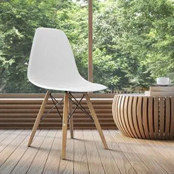 Giantex Dining Chairs Set of 4 White, Pre Assembled Mid Century Modern Dining Chairs with Wood Legs, Armless Kitchen Chairs, Plastic Side Chair for Dining Room, Kitchen, Living Room