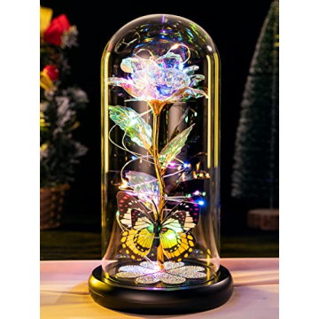 Beautiful Christmas Rose Gifts for Women - Eternal Glass Dome Light Up Rose